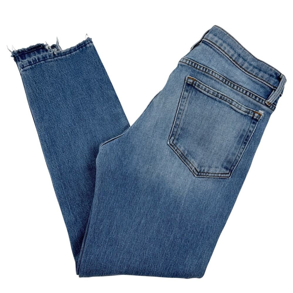FRAME Le Boy Slim Fit Jeans 28 Made in USA Mid Rise Stretch Denim Raw Hem